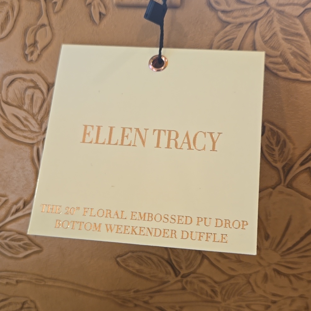 Ellen Tracy Floral Embossed Weekender Travel Bag NWT Beige Taupe - Picture 3 of 12